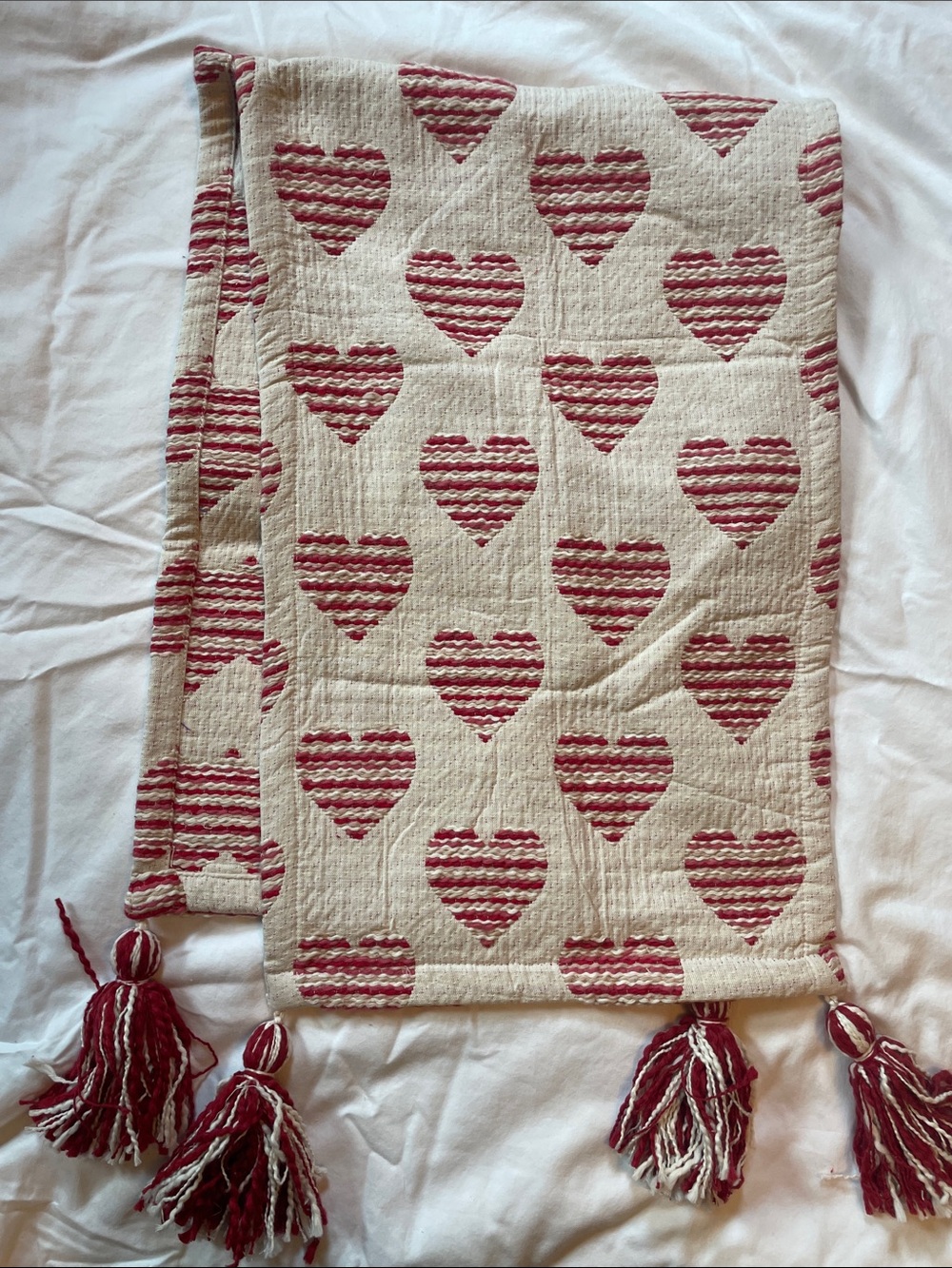 Red Heart Pattern Table Runner - Brand Unknown